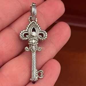 Judith Ripka .925 sterling silver key pendant, enhancer, amethyst stone